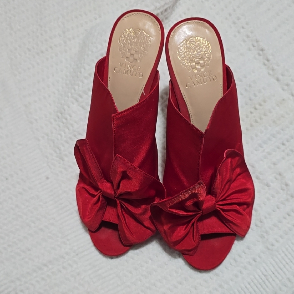 Vince Camuto Red Satin Bow Mules